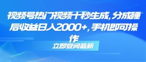 (14947期)视频号热门视频十秒生成,分成睡后收益日入2000+,手机即可操作-泰戈创艺资源库