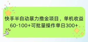 （15009期）快手半自动暴力撸金项目，单机收益60-100+可批量操作单日300+-泰戈创艺资源库