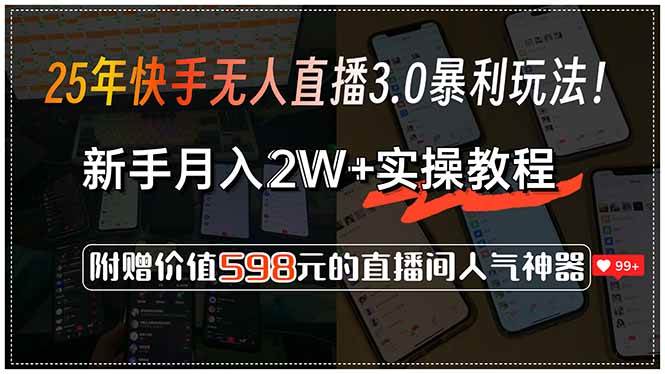 （15335期）25年快手无人直播3.0暴利玩法！，新手月入2W+实操教程，附赠价值598元…-泰戈创艺资源库
