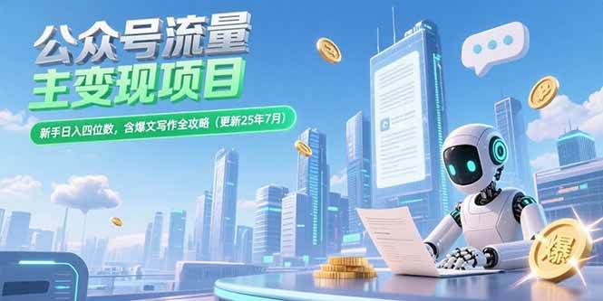 （15340期）公众号流量主变现项目，新手日入四位数，含爆文写作全攻略(更新25年7月)-泰戈创艺资源库