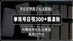 (15466期)评论区野路子玩法揭秘!单账号日引300+精准粉,附赠高转化私信模板,直…-泰戈创艺资源库