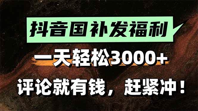 (15530期)一天轻松3000+,抖音国补福利!评论就有钱,还有额外躺赚!-泰戈创艺资源库