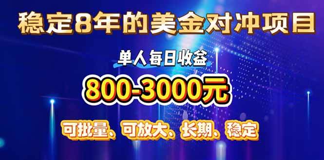 （15782期）稳定8年的美金对冲创业项目，单人每日收益800-3000，小众暴力项目-泰戈创艺资源库