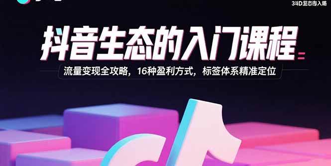 （15856期）抖音生态的入门课程：流量变现全攻略，16种盈利方式，标签体系精准定位-泰戈创艺资源库