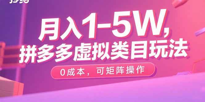 （15903期）月入1-5W，拼多多虚拟类目玩法，0成本，可矩阵操作-泰戈创艺资源库