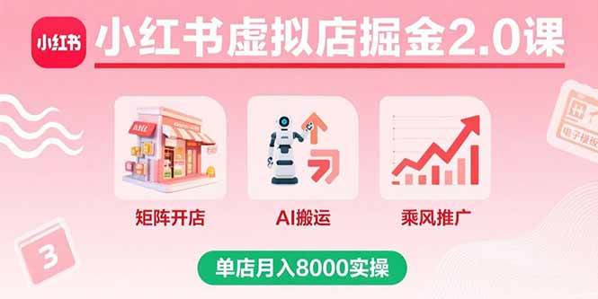 （15929期）小红书虚拟店掘金2.0课，矩阵开店+AI搬运+乘风推广，单店月入8000实操-泰戈创艺资源库