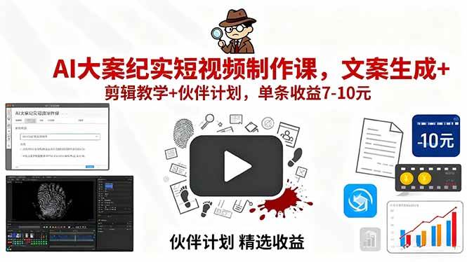 （15992期）AI大案纪实短视频制作课，文案生成+剪辑教学+伙伴计划，单条收益7-10元-泰戈创艺资源库