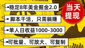 (16163期)稳定8年美金掘金2.0脚本干活,只需躺赚。单人日收益1000-3000可批量、…-泰戈创艺资源库