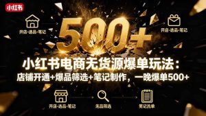(16256期)小红书电商无货源爆单玩法:店铺开通+爆品筛选+笔记制作,一晚爆单500+-泰戈创艺资源库
