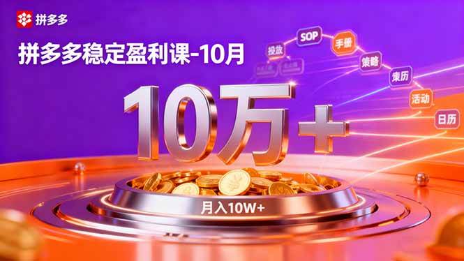 （16413期）拼多多稳定盈利课-10月，强付费SOP+微付费高投产+活动矩阵，单店月入10万+-泰戈创艺资源库