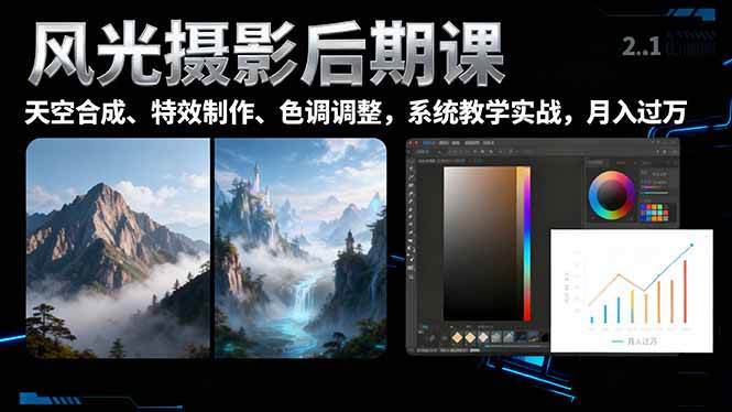 （16433期）风光摄影后期课，一键换天空合成、特效制作、色调调整，月入过万-泰戈创艺资源库