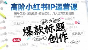 (16442期)高阶小红书IP运营课:账号包装+爆款标题+商业接单,月入过万实战指南-泰戈创艺资源库