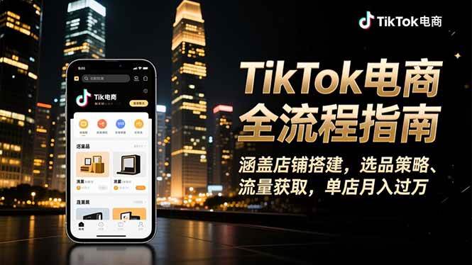（16524期）TikTok电商全流程指南，涵盖店铺搭建、选品策略、流量获取，单店月入过万-泰戈创艺资源库