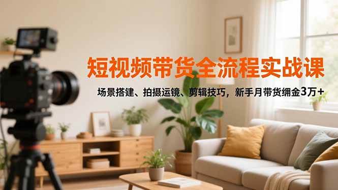 （16680期）短视频带货全流程实战课，场景搭建、拍摄运镜、剪辑技巧，新手月带货佣金3万+-泰戈创艺资源库