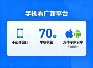 （16710期）看广新平台，不乱弹窗口，单机做到了70加，支持苹果和安卓可批量，做到了日入1万+-泰戈创艺资源库