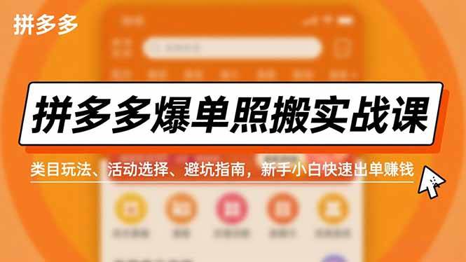 （16838期）拼多多爆单照搬实战课，类目玩法、活动选择、避坑指南，新手小白快速出单赚钱-泰戈创艺资源库
