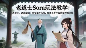 （16862期）老道士Sora玩法教学：老道士、动漫剧情、美女多种风格，快速上手生成创意视频内容-泰戈创艺资源库