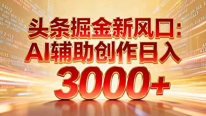 （16923期）头条掘金新风口：AI辅助创作日入3000+，矩阵玩法当天启动隔天见效-泰戈创艺资源库