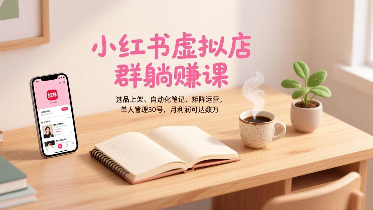 （17072期）小红书虚拟店群躺赚课，选品上架、自动化笔记、矩阵运营，单人管理30号，月利润可达数万-泰戈创艺资源库
