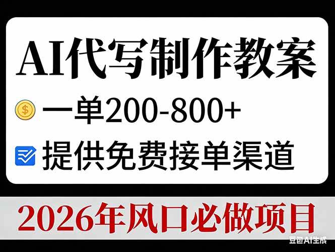 （17096期）AI代写制作教案，一单200-800+，提供免费接单渠道，2026年风口必做项目-泰戈创艺资源库
