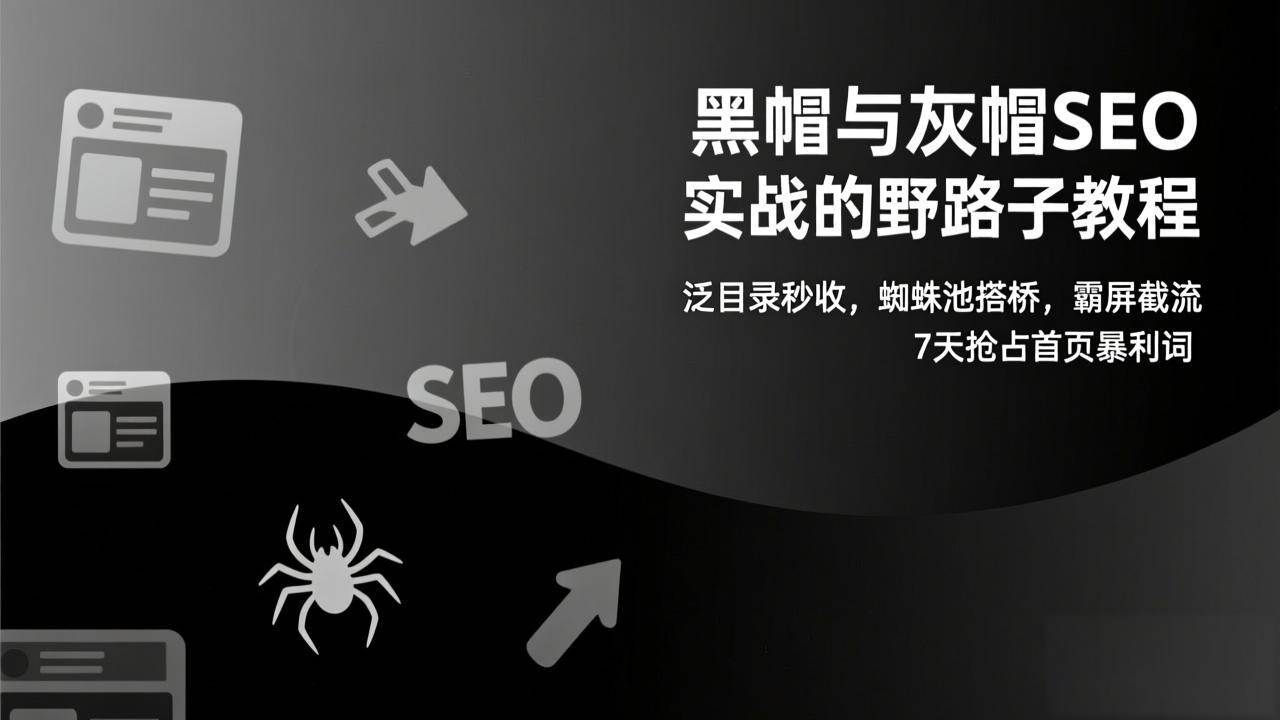 （17125期）黑帽与灰帽SEO实战的野路子教程：泛目录秒收，蜘蛛池搭桥，霸屏截流，7天抢占首页暴利词-泰戈创艺资源库