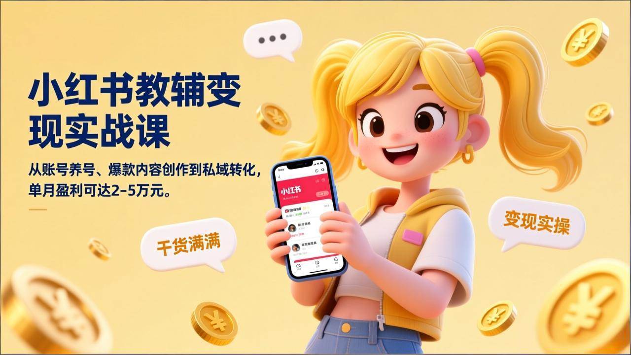 （17334期）小红书教辅变现实战课，从账号养号、爆款内容创作到私域转化，单月盈利可达2-5万元-泰戈创艺资源库