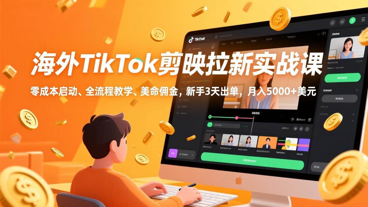 （17340期）海外TikTok剪映拉新实战课，零成本启动、全流程教学、美金佣金，新手3天出单，月入5000+美元-泰戈创艺资源库