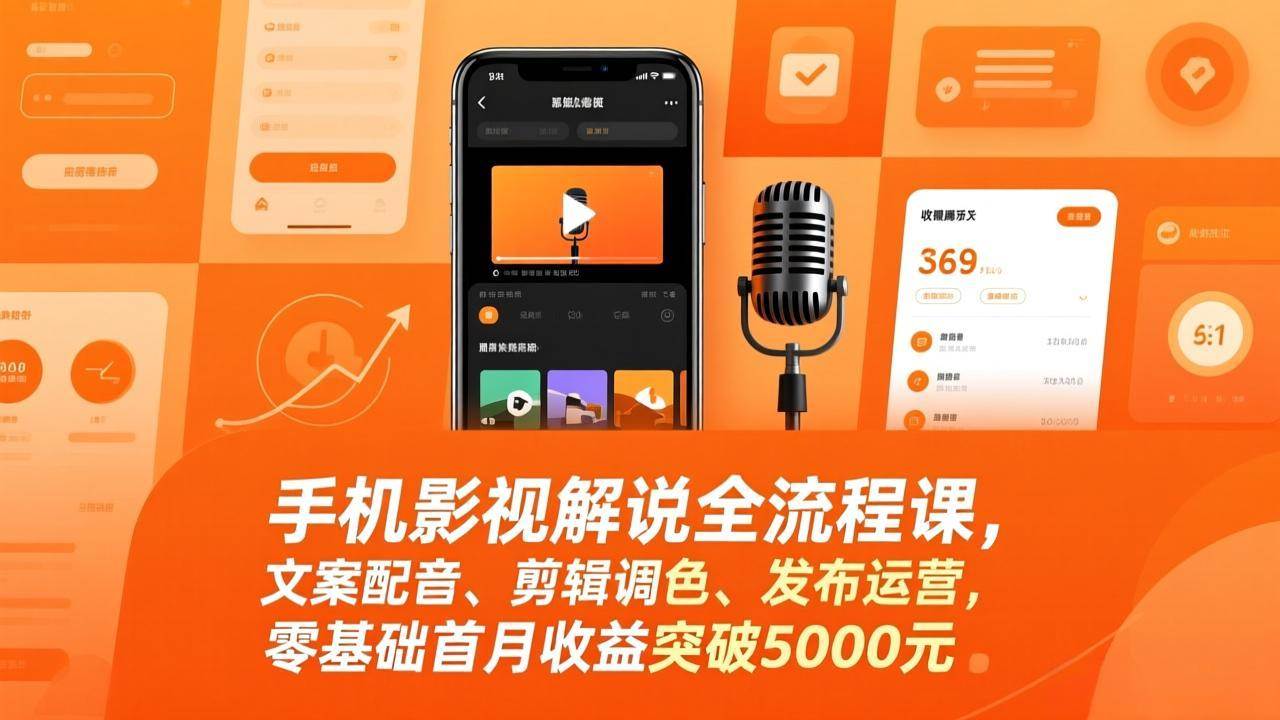 （17391期）手机影视解说全流程课，文案配音、剪辑调色、发布运营，零基础首月收益突破5000元-泰戈创艺资源库