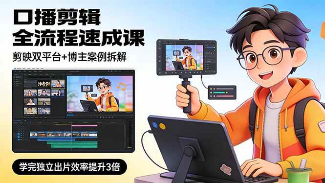（17420期）口播剪辑全流程速成课，剪映双平台+博主案例拆解，学完独立出片效率提升3倍-泰戈创艺资源库