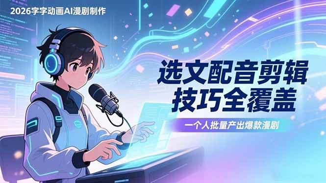 （17477期）2026字字动画AI漫剧制作-1期，选文配音剪辑技巧全覆盖，一个人就能批量产出爆款漫剧-泰戈创艺资源库