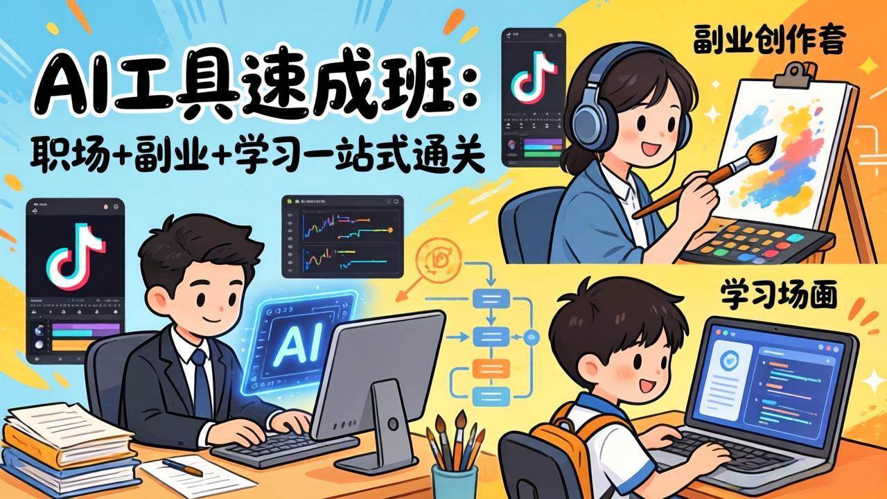 （17650期）AI工具速成班：职场+副业+学习一站式通关，20+爆款类型+剪映技巧+抖音算法，0基础快速上手-泰戈创艺资源库