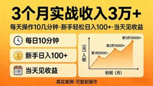 （17639期）3个月实战收入3万+，每天操作10几分钟，新手轻松日入100+，当天见收益-泰戈创艺资源库