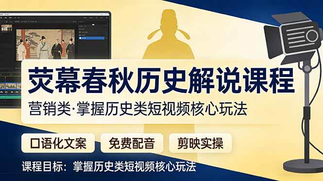 （17686期）荧幕春秋历史(营销类）解说课程：口语化文案+免费配音+剪映实操，掌握历史类短视频核心玩法-泰戈创艺资源库