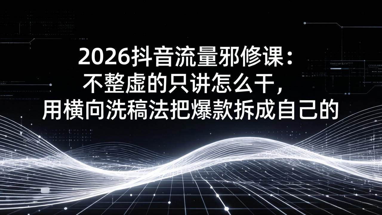 （17725期）2026抖音流量邪修课：不整虚的只讲怎么干，用横向洗稿法把爆款拆成自己的-泰戈创艺资源库