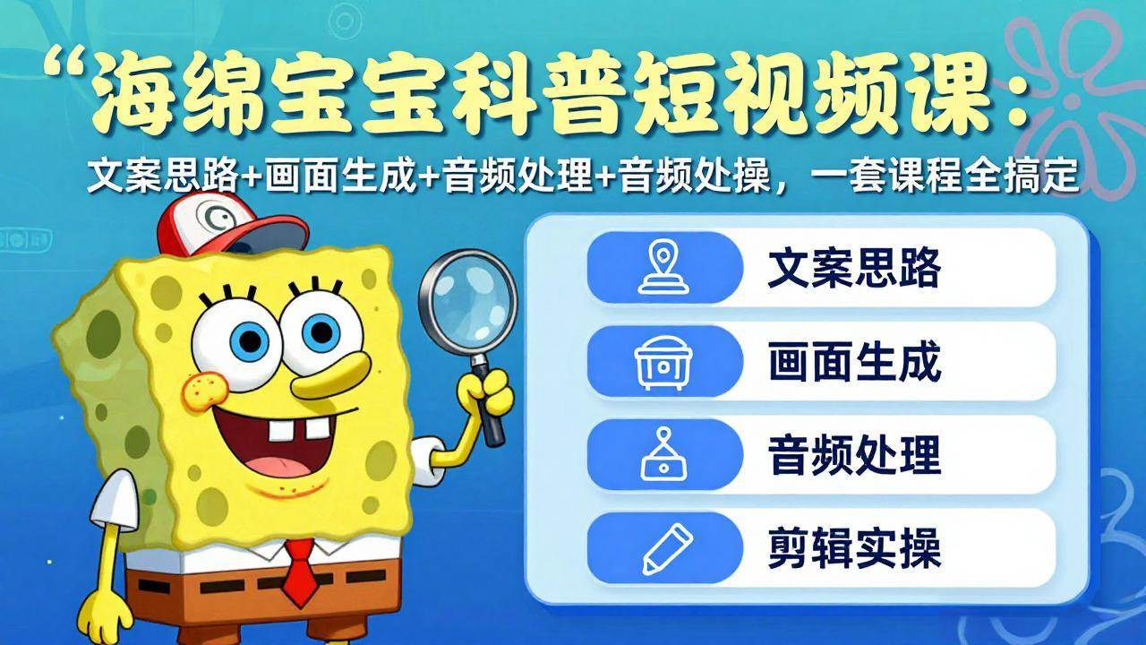 （17756期）海绵宝宝科普短视频课：文案思路+画面生成+音频处理+剪辑实操，一套课程全搞定-泰戈创艺资源库