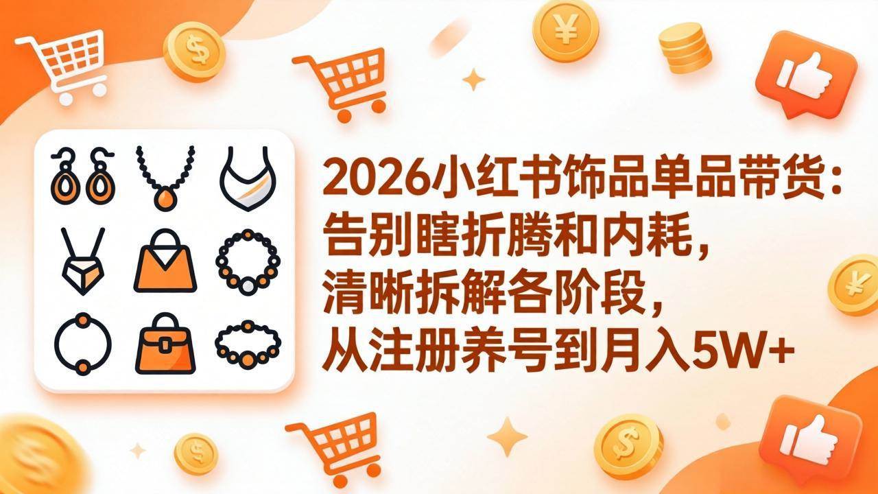 （17861期）2026小红书饰品单品带货：告别瞎折腾和内耗，清晰拆解各阶段，从注册养号到月入5W+-泰戈创艺资源库