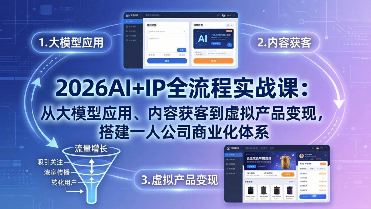 （17863期）2026AI+IP全流程实战课：从大模型应用、内容获客到虚拟产品变现，搭建一人公司商业化体系-泰戈创艺资源库