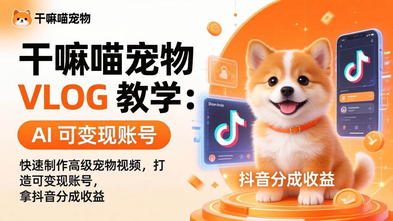 （17888期）干嘛喵宠物 VLOG 教学：AI 快速制作高级宠物视频，打造可变现账号，拿抖音分成收益-泰戈创艺资源库