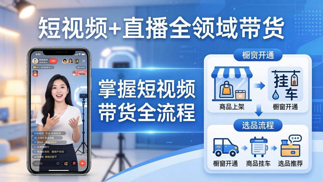 （17915期）短视频+直播全领域带货-更新：掌握橱窗开通、挂车、选品、爆款文案改编等短视频带货全流程-泰戈创艺资源库