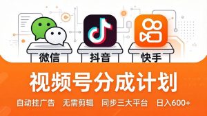 （17945期）视频号分成计划：发视频自动挂广告，无需剪辑同步三大平台，单号轻松日入600+-泰戈创艺资源库