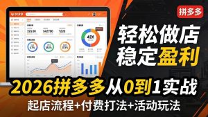 （17951期）2026拼多多从0到1实战-4月更新：最新起店流程+付费打法+活动玩法，轻松做店稳定盈利-泰戈创艺资源库