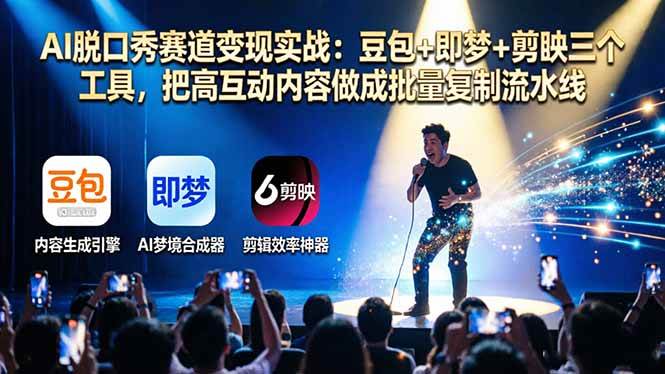 （17990期）AI脱口秀赛道变现实战：豆包+即梦+剪映三个工具，把高互动内容做成批量复制流水线-泰戈创艺资源库