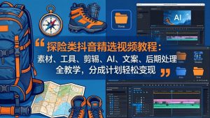 （17994期）探险类抖音精选视频教程：素材、工具、剪辑、AI、文案、后期处理全教学，分成计划轻松变现-泰戈创艺资源库