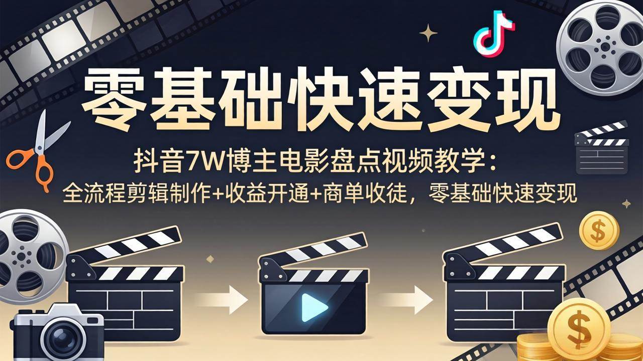 （18032期）抖音7W博主电影盘点视频教学：全流程剪辑制作+收益开通+商单收徒，零基础快速变现-泰戈创艺资源库