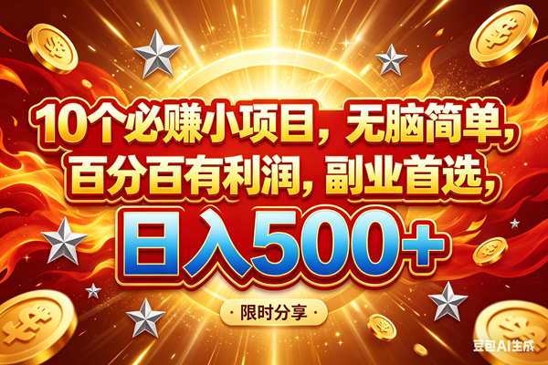 （18092期）10个必赚小项目，百分百赚米，无脑简单，副业首选，日入499+-泰戈创艺资源库