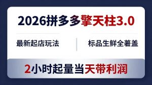 （18128期）2026拼多多擎天柱 3.0-更新4月20：最新起店玩法，标品生鲜全覆盖，2小时起量当天带利润-泰戈创艺资源库