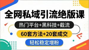 (18169期)全网私域引流绝版课:热门平台+黑科技+截流,60套方法+20套成交,轻松稳定增粉-泰戈创艺资源库