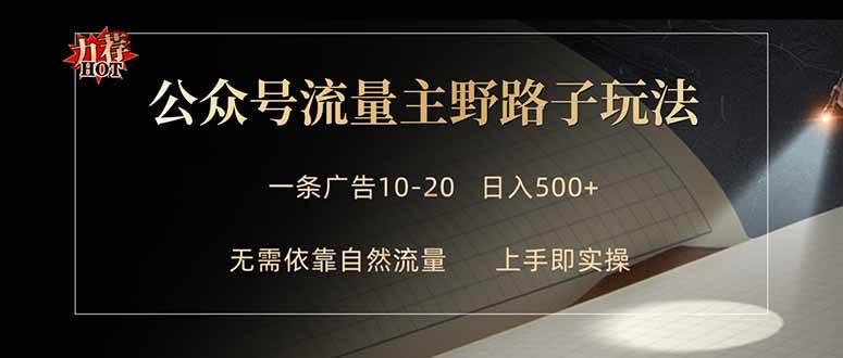 （18178期）公众号流量主野路子玩法 单条广告10-20元 日入500+-泰戈创艺资源库