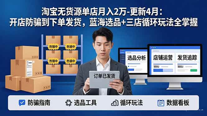 (18188期)淘宝无货源5.0单店月入2万-更新4月:开店防骗到下单发货,蓝海选品+三店循环玩法全掌握-泰戈创艺资源库