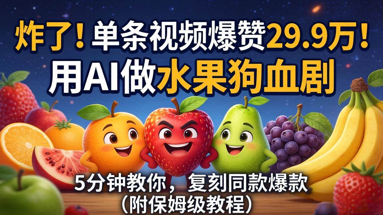 （18206期）炸了！单条视频爆赞 29.9 万！用 AI 做水果狗血剧，5 分钟教你，复刻同款爆款（附保姆级教程）-泰戈创艺资源库
